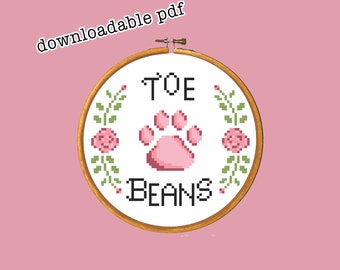 Kitty Cat Toe Beans Cross Stitch Pattern, Floral Paw (PDF Pattern)