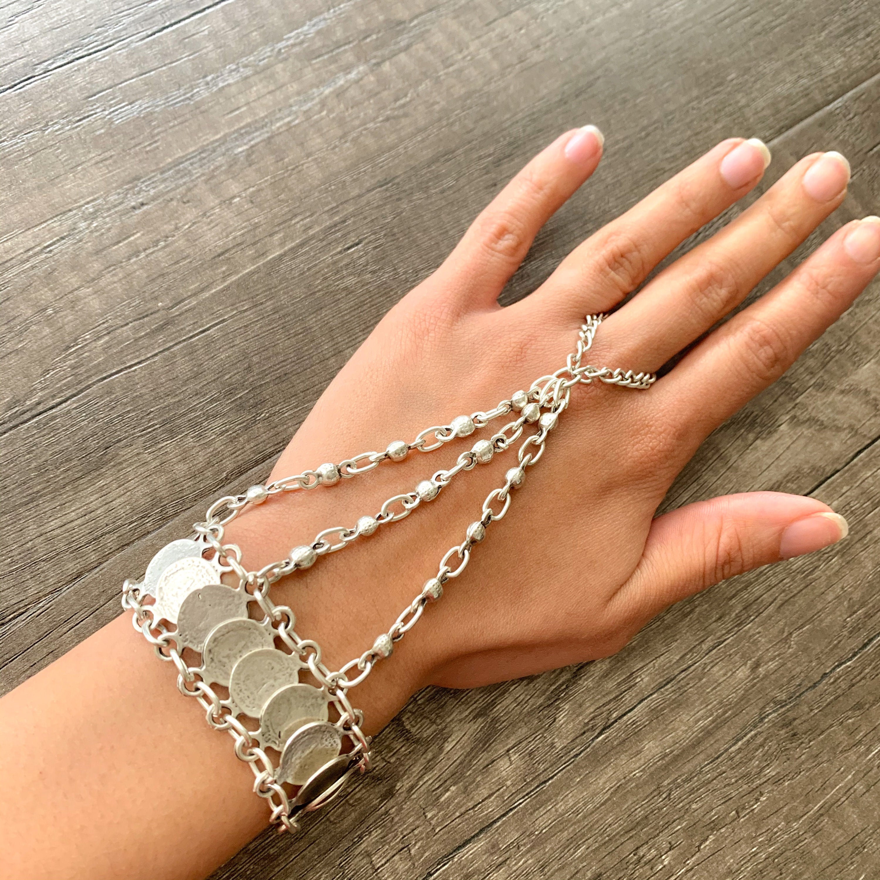 Sklavenarmband Armband mit Ring Armspange Handkette Brautschmuck Strass Hochzeit