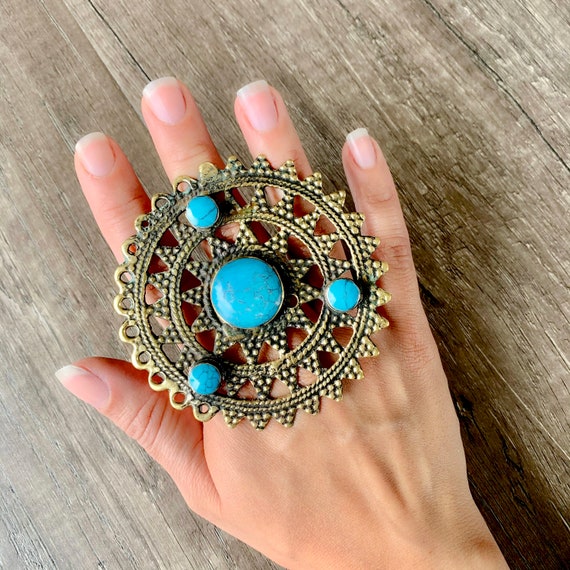 Massive silver ring 925 cabochon turquoise turquoise green T 54 jewel