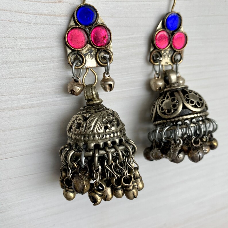 Large Earrings Chandelier Earrings Jhumka Vintage Afghan Earrings with Bells Afghan Jewelry Tribal Boho Earrings Kuchi Earrings