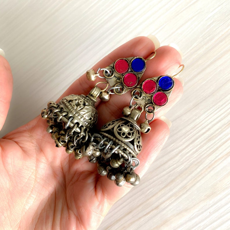 Large Earrings Chandelier Earrings Jhumka Vintage Afghan Earrings with Bells Afghan Jewelry Tribal Boho Earrings Kuchi Earrings