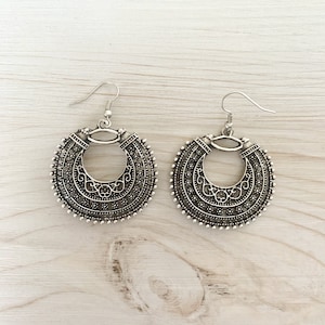 Boho Hoop Earrings, Moon Earrings, Silver Hoop Earrings, Turkish Earrings, Boho Jewelry, Turkish Jewelry, Boucles D&#39;oreilles