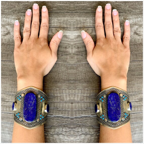 Large Lapis Lazuli Cuff, Vintage Lapis Bracelet, A