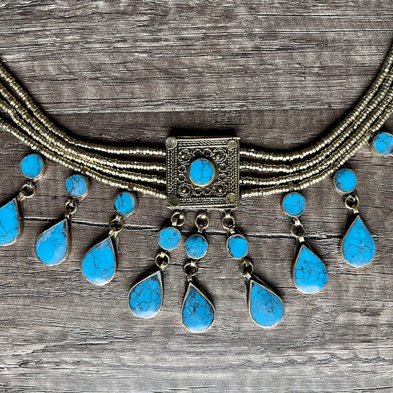 Turquoise Choker Necklace, Vintage Blue Turquoise… - image 4