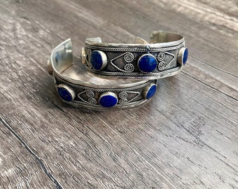 Vintage Afghan Cuff with Lapis Lazuli Stones, Lapis Lazuli Jewelry, Afghan Bracelet, Afghan Kuchi Jewelry