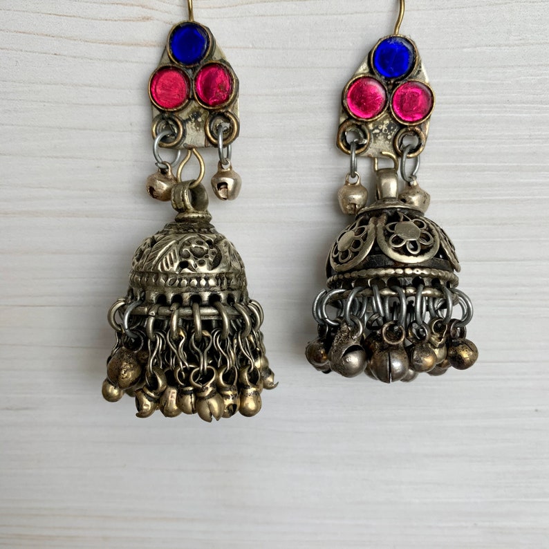 Large Earrings Chandelier Earrings Jhumka Vintage Afghan Earrings with Bells Afghan Jewelry Tribal Boho Earrings Kuchi Earrings