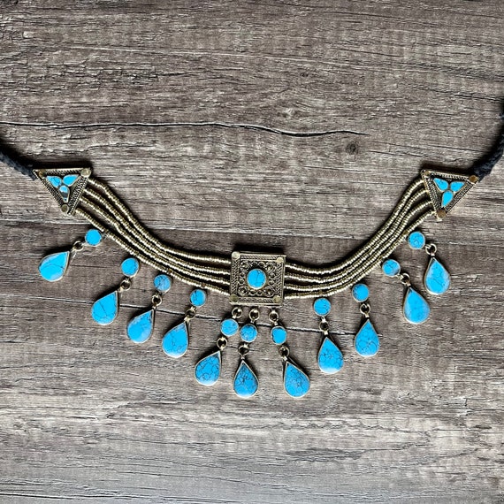 Turquoise Choker Necklace, Vintage Blue Turquoise… - image 2
