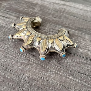Vintage Afghan Spike Cuff with Turquoise Stones, Tribal Fusion Cuff, Spike Bracelet, Massive Kuchi Cuff