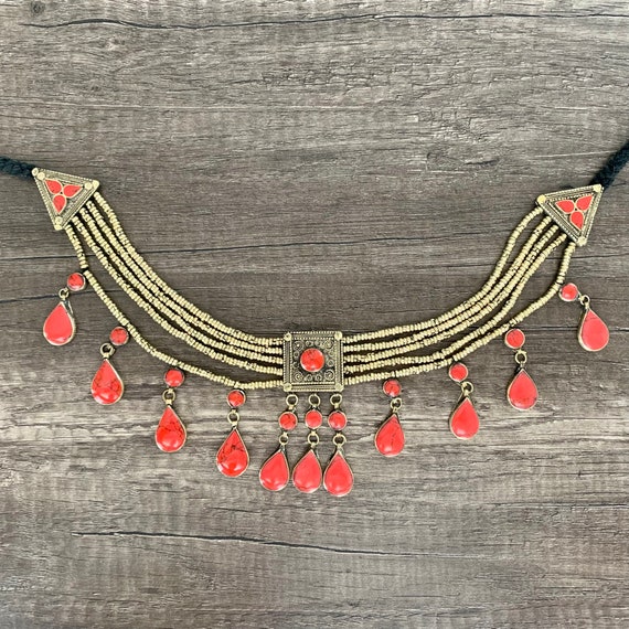 Coral Choker Necklace, Vintage Coral Choker, Afgh… - image 2