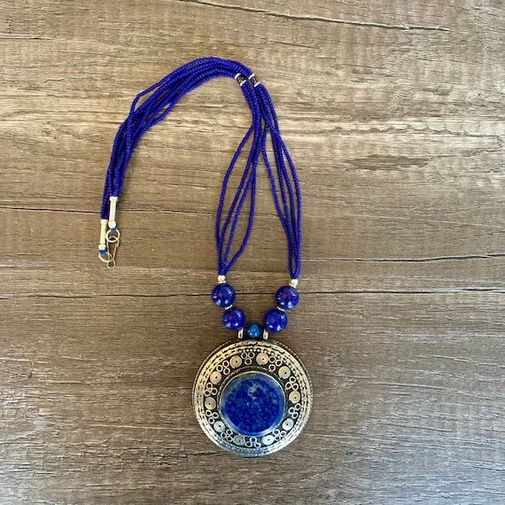 Vintage Lapis Lazuli Necklace, Massive Lapis Lazul