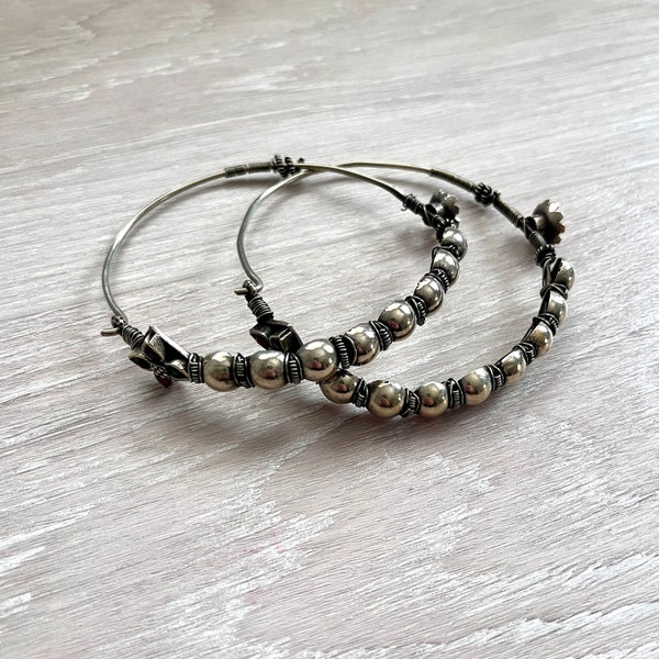 Massive Vintage Hoop Earrings, Kashmiri Hoop Earrings, Silver Hoop Earrings, Boucles D'oreilles, Kashmiri Jewelry