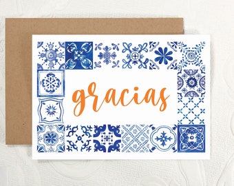 Talavera Spanish Tile Border – Gracias Thank You cards | Blank Note cards