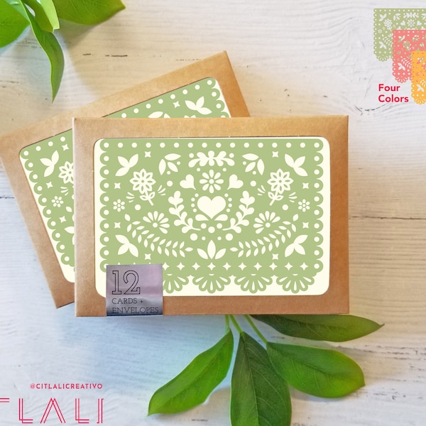 Papel Picado Heart Blank Note cards + Envelopes