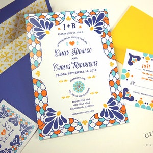 Talavera Spanish Tile Wedding Invitations, Printed Invites with Colorful Tiles
