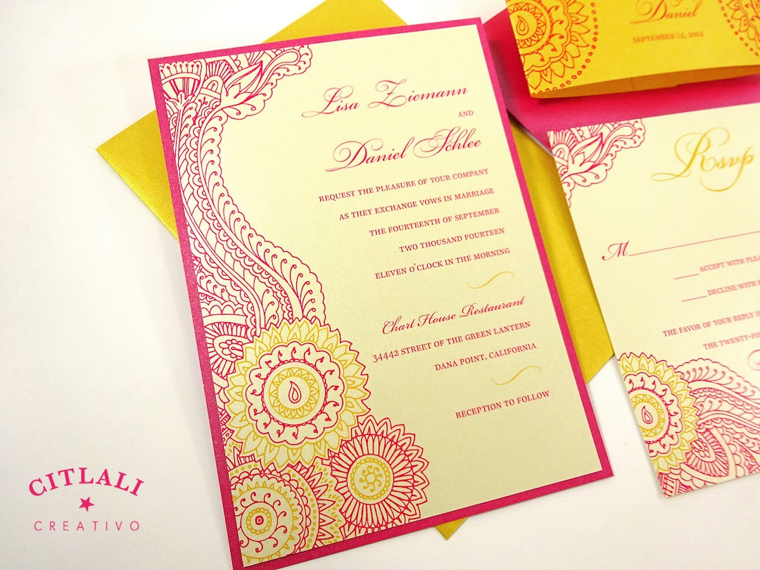 Henna Mehndi Wedding Indian Wedding Invitations Colorful Paisley