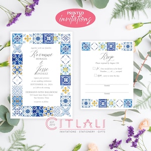 Spanish Tile Talavera Frame Wedding Invitation, Printed Invites