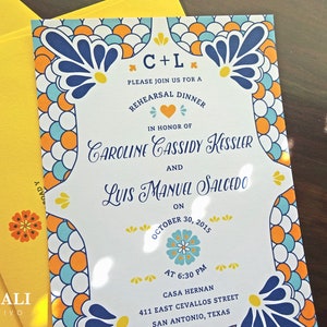 Talavera Spanish Tile Rehearsal Dinner Wedding Invitations | Printed Invites with Colorful Tiles