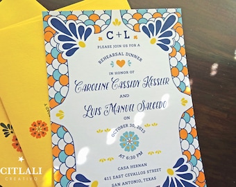 Talavera Spanish Tile Rehearsal Dinner Wedding Invitations | Printed Invites with Colorful Tiles