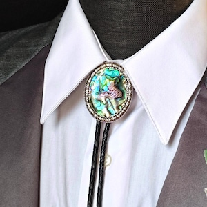 Abalone Paua Shell Bolo Krawatte - Hochzeits-Bolo Krawatte - Silber, Kupfer oder Gold mit Leder oder Vegan Schnur -Abalone Paua Shell Bolo