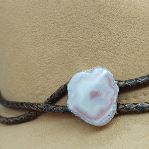Brown Leather Cowboy Hat Band With Pink Agate - Western Hat  display picture 2