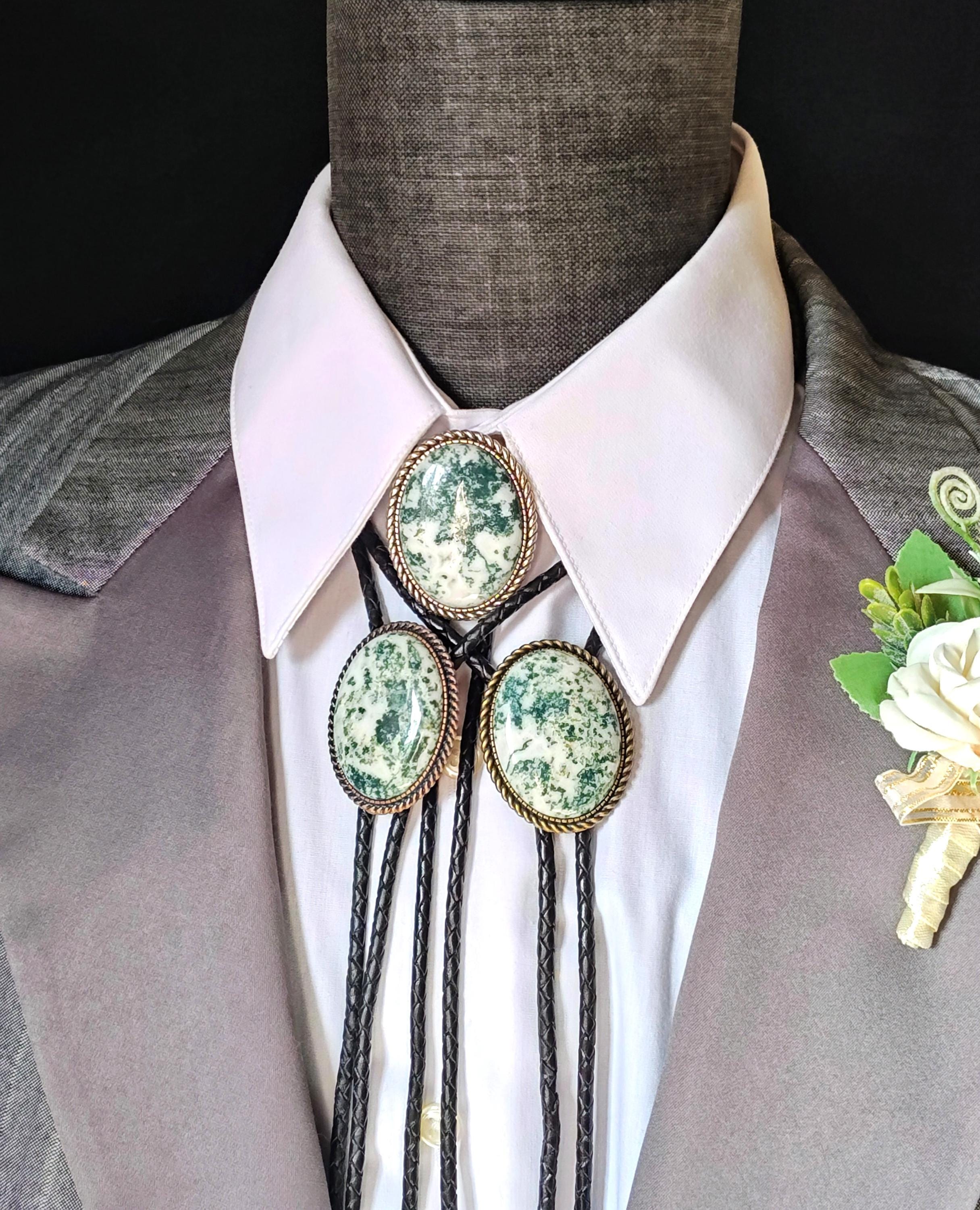 Custom Bolo Tie With White and Green Tree Agate- Custom Wedding Tie ...