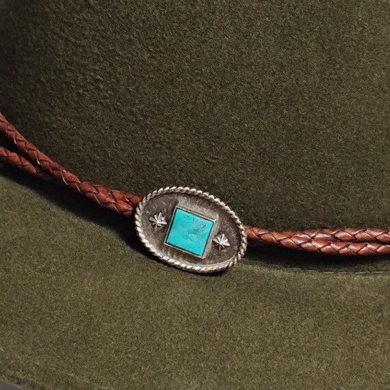 Leather Cowboy Hat Band With Turquoise in Sterling Silver  display picture 1