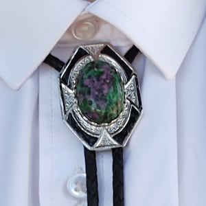 Custom Bolo Tie with Ruby Zoisite - Fancy Bolo Tie -Men&#39;s Women&#39;s Bolo Tie -Silver, Gold or Copper -Wedding Idea -Boho Western -Wedding Core