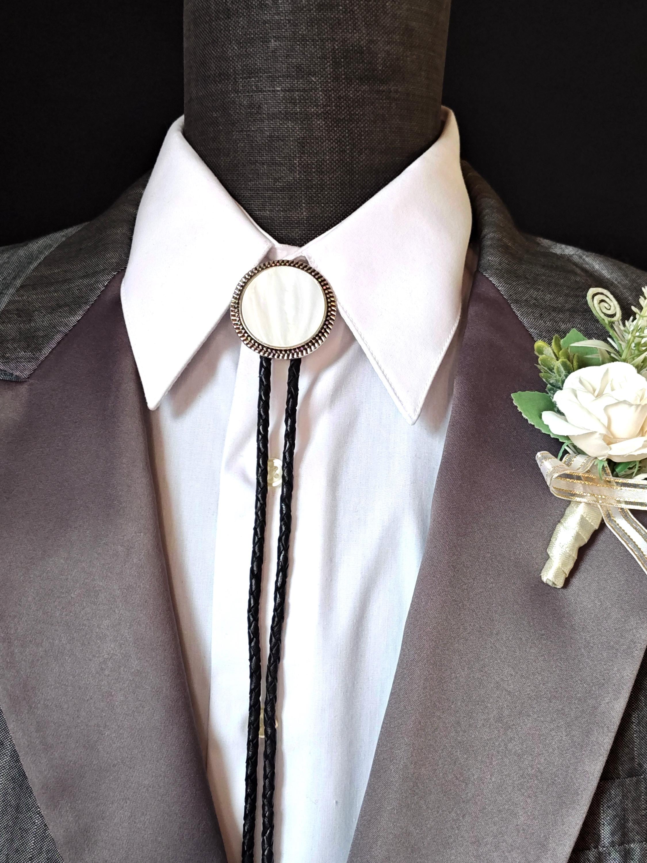 Bolo Tie With White Mother of Pearl -wedding Bolo Ties -silver, Gold or Bolo Tie With White Mother of Pearl -wedding Bolo Ties -silver, Gold or