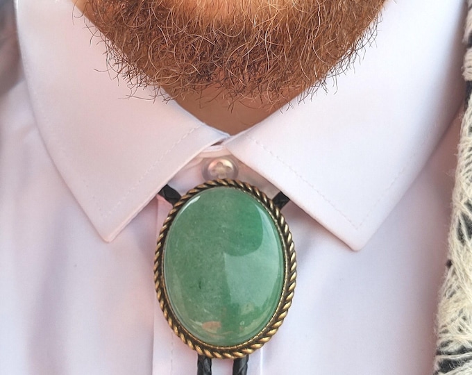 Aangepaste bolo stropdas met groene aventurijn edelsteen - aangepaste bruiloft stropdas - bolo stropdas heren goud of zilver - groene steen bolo stropdas - agaatkwarts