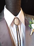 White Mother Of Pearl  Bolo Tie -Customizable Wedding Bolo Tie -Yellowstone Silver, Copper or Gold Settings -Leather or Vegan Cord - Gift