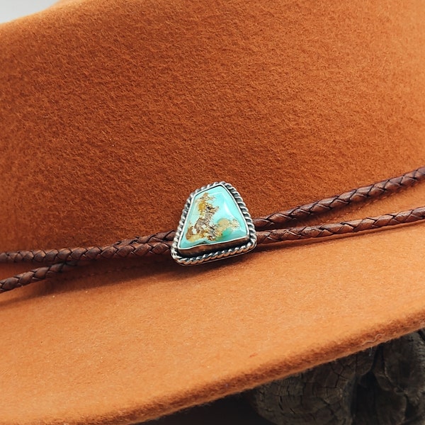 Royston Turquoise Hat Band in Sterling Silver with Leather Hat Band  - Western Silversmith  - Hat Accessories -Hat Jewelry -Cowboy & Cowgirl