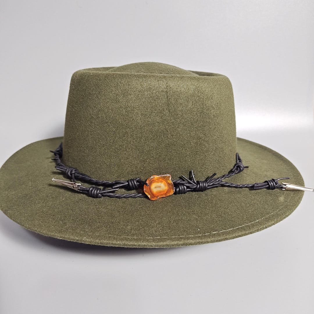 Cowboy Hat Band With Carnelian Agate Stone - Western Hat  display picture 3