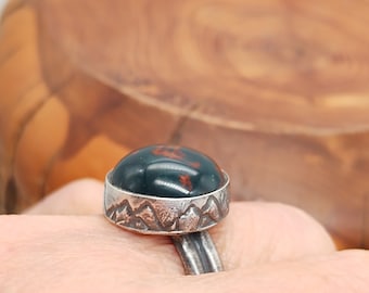 Bloodstone Jasper Ring - Sterling Silver Ring - .925 Sterling Silver - Silversmith Ring - Gemstone Green Ring - Mountain Ring -Ready to ship