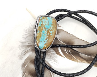 Turquoise & Sterling Silver Bolo Tie -Silversmith Handmade - Royston Ribbon Turquoise- Men's Bolo Tie - Western Cowboy - Turquoise Bolo Ties