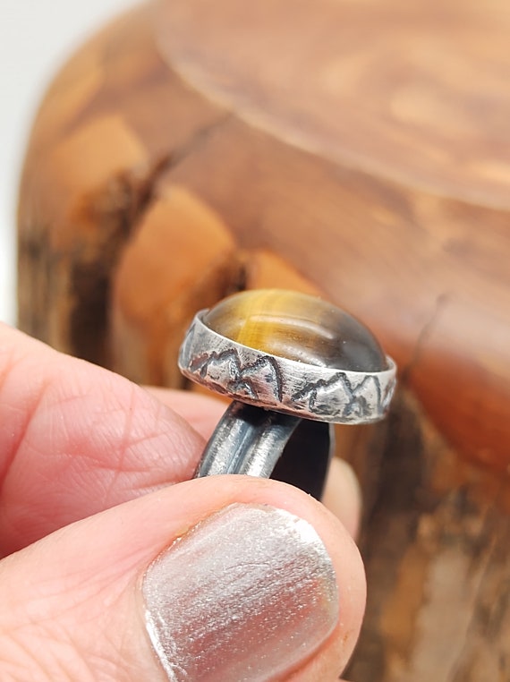 Tiger's Eye Jasper Ring Sterling Silver Ring Sterling Silver  Silversmith Ring Gemstone Ring Mountain Ring Ready to Ship