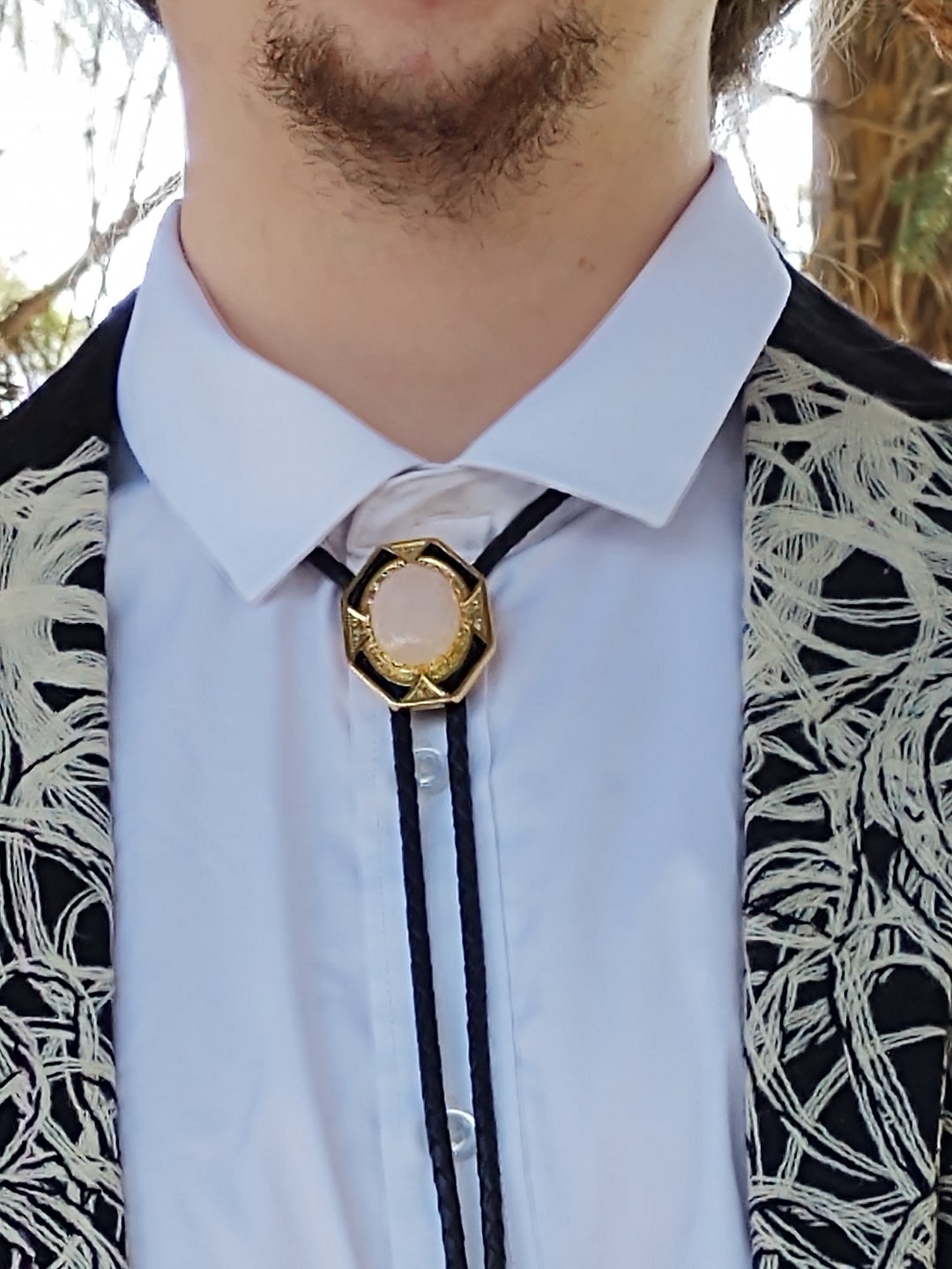 Custom Bolo Tie With Rose Quartz wedding Bolo Ties Western Silver Gold Copper With Black, Brown