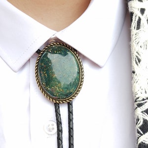 Custom Bolo Tie with Bloodstone Jasper-Wedding Bolo Tie -Western Necktie -Silver, Gold Customized with Leather or Vegan Cord, Tension Clasp