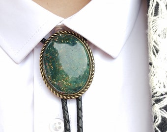 Custom Bolo Tie with Bloodstone Jasper-Wedding Bolo Tie -Western Necktie -Silver, Gold Customized with Leather or Vegan Cord, Tension Clasp