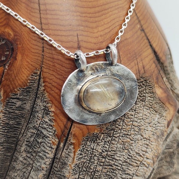 Rutilated Quartz Necklace - Sterling Silver Pendant - .925 Sterling Silver - Silversmith Necklace -Ready to ship now -Boho Necklace