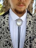 Custom Bolo Tie with Mother Of Pearl Gemstone- Custom Wedding Tie - Men's Bolo Tie  Gold Silver Copper with White Stone Bolo Tie 