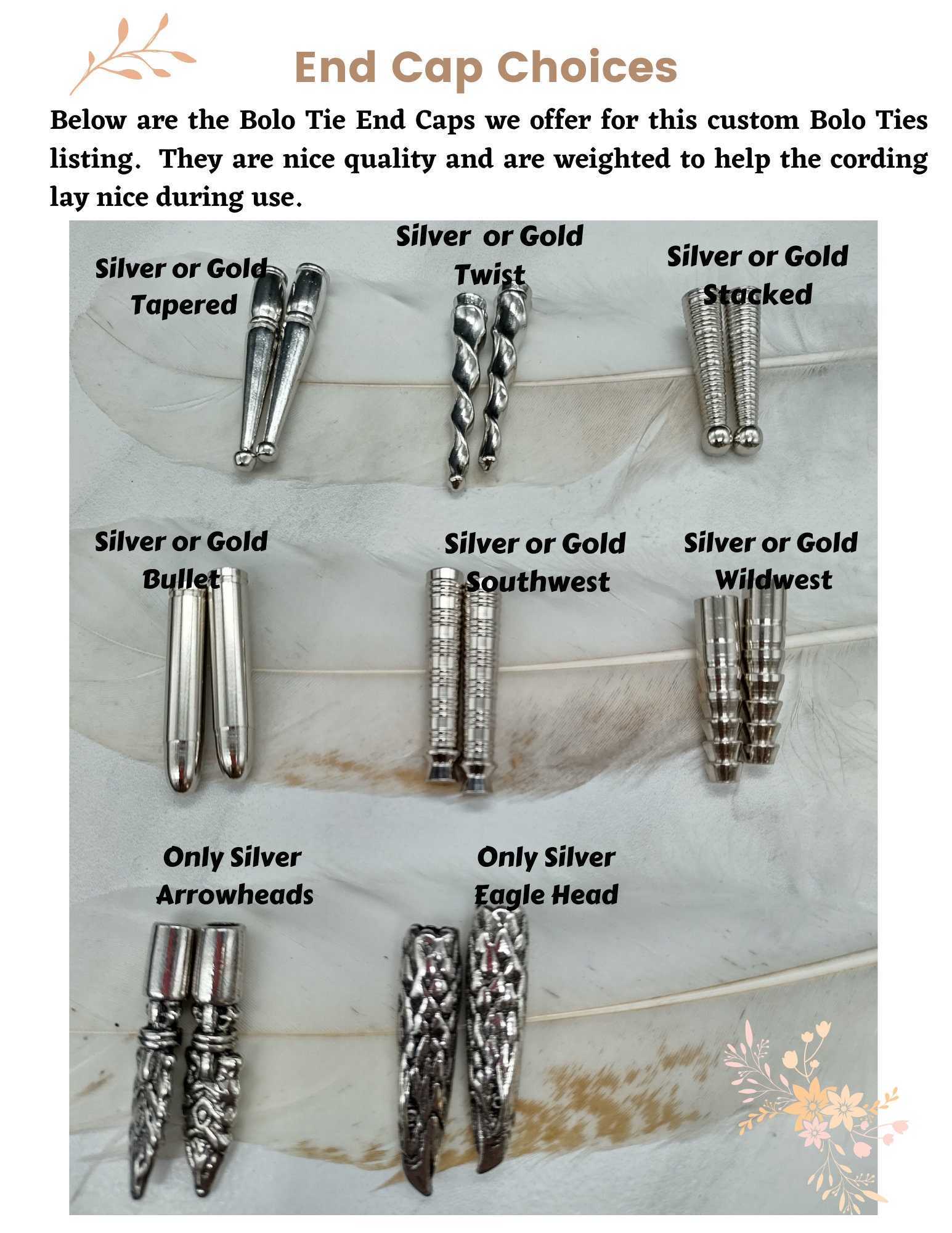 Bolo tie shop end caps