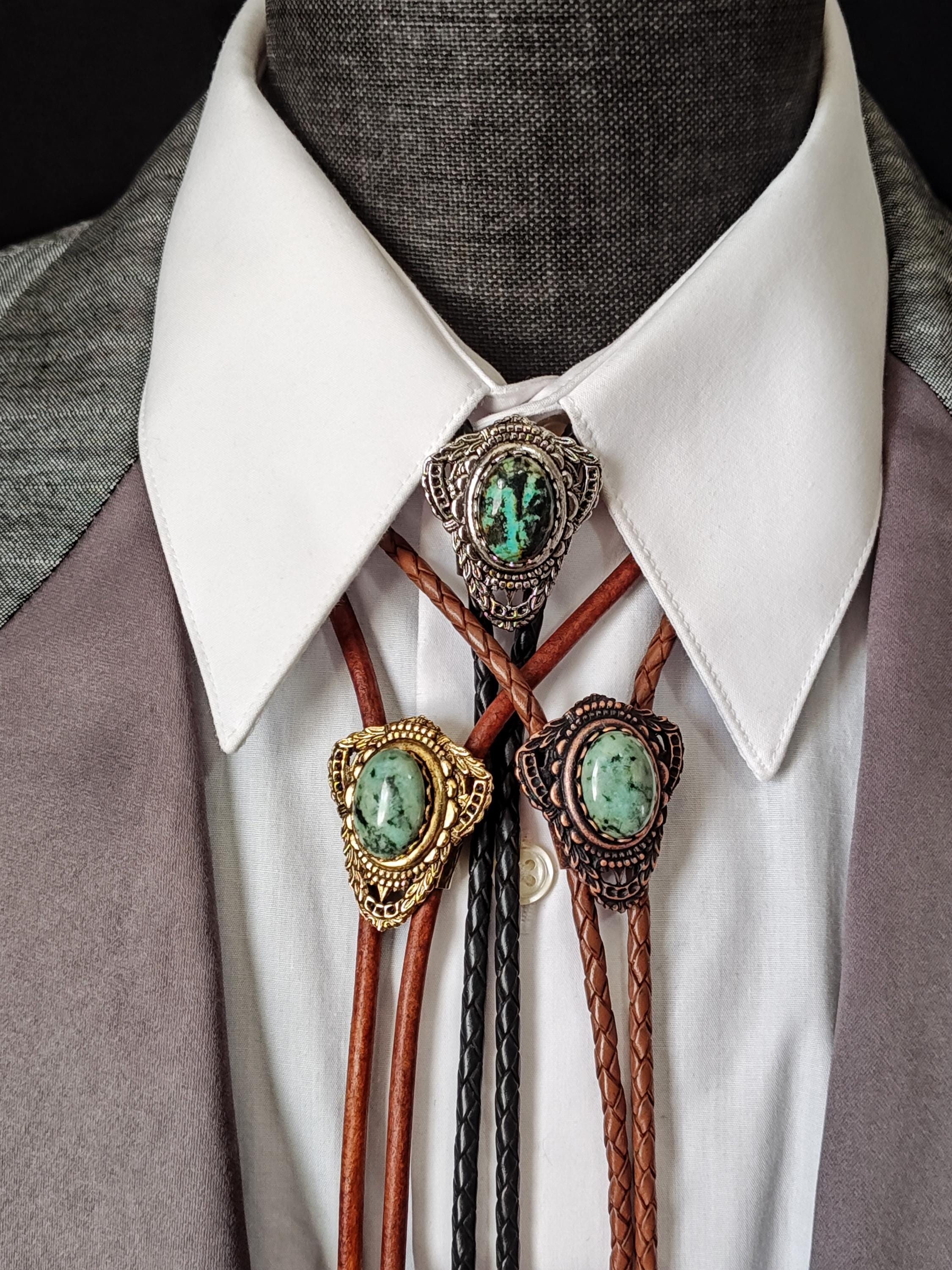 Genuine Chrysocolla Bolo Tie -Customizable Wedding Bolo Tie -Muldoon Silver, Copper or Gold Settings -Leather or Vegan Cord - Gift
