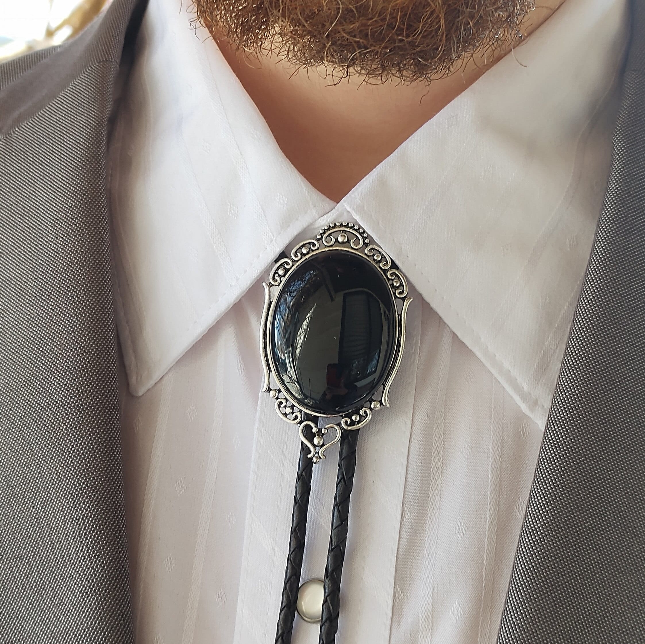 M And F Men's Leatherette Bolo Tie - Black/Silver 2123847