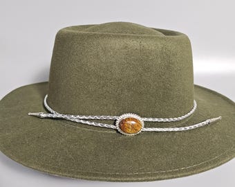 Cowboy Hutband mit Tigerauge Stein - Hutschmuck - Hutzubehör - Veganes Hutband - Boho Hutband - Geschenk für Cowgirls