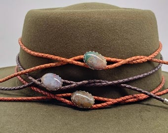 Cowboy Hat Band with Moss Agate Agate  -You Pick Western Hat Band - Cowgirl Accessories -Men&#39;s or Women&#39;s -Boho Style -  Leather Band - Gift
