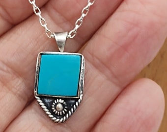 Turquoise Necklace - Dainty Sterling Silver Pendant - .925 Sterling Silver - Silversmith -Sleeping Beauty Turquoise - Ready to ship now