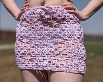 Handmade Crochet Pink Floral Skirt/Cover up