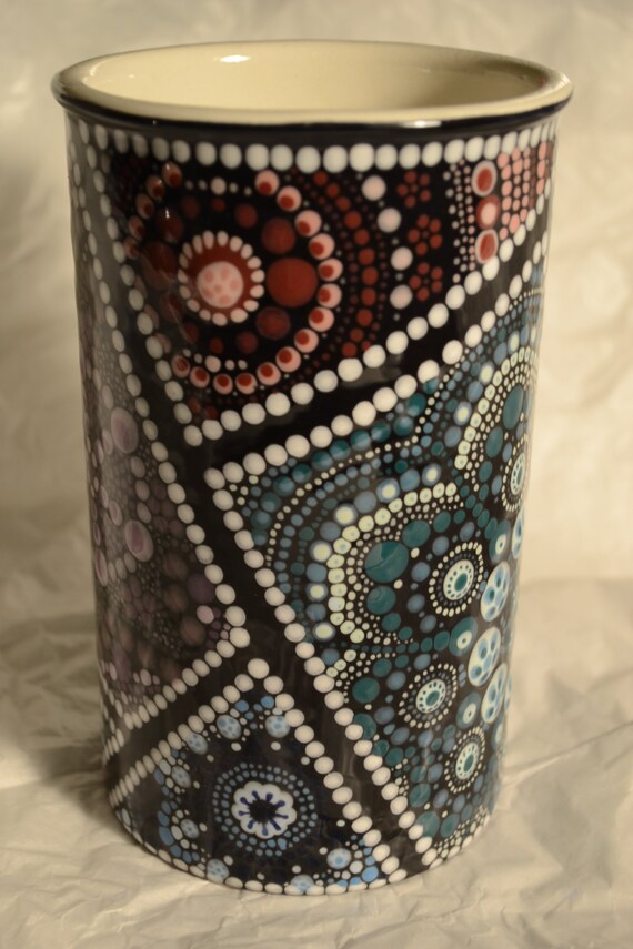 Hand Painted Ceramic Vase Dot Painting Mandala Etsy