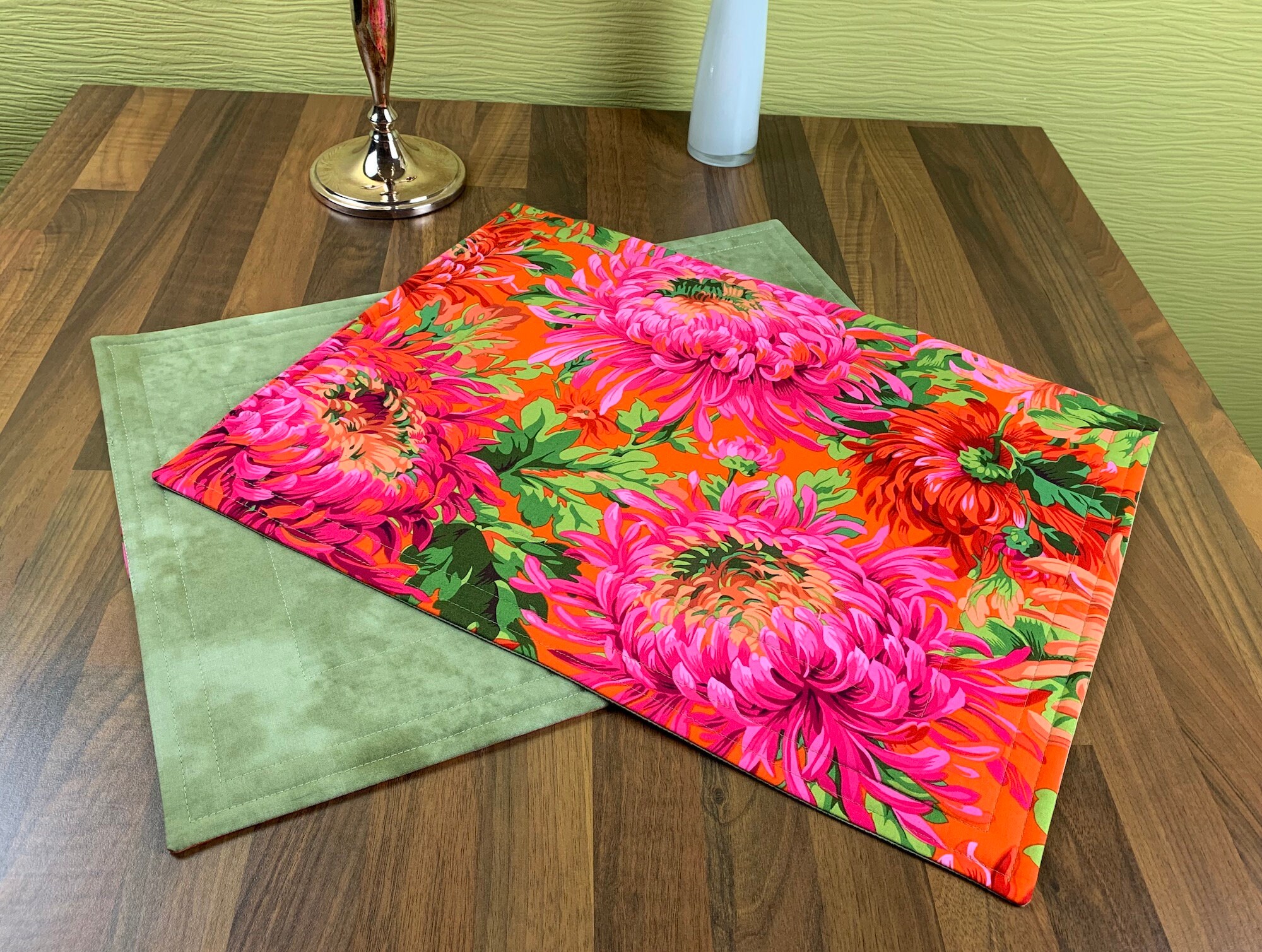 Placemat Square Ceiling Square Mat Chrysanthemums Red Pink Etsy