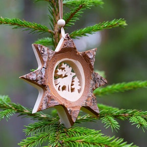 Wood Christmas Ornaments, Rustic Holiday Decor, Rustic Christmas Decorations, Deer Ornament, Christmas Tree Ornaments, Wildlife Ornaments image 1